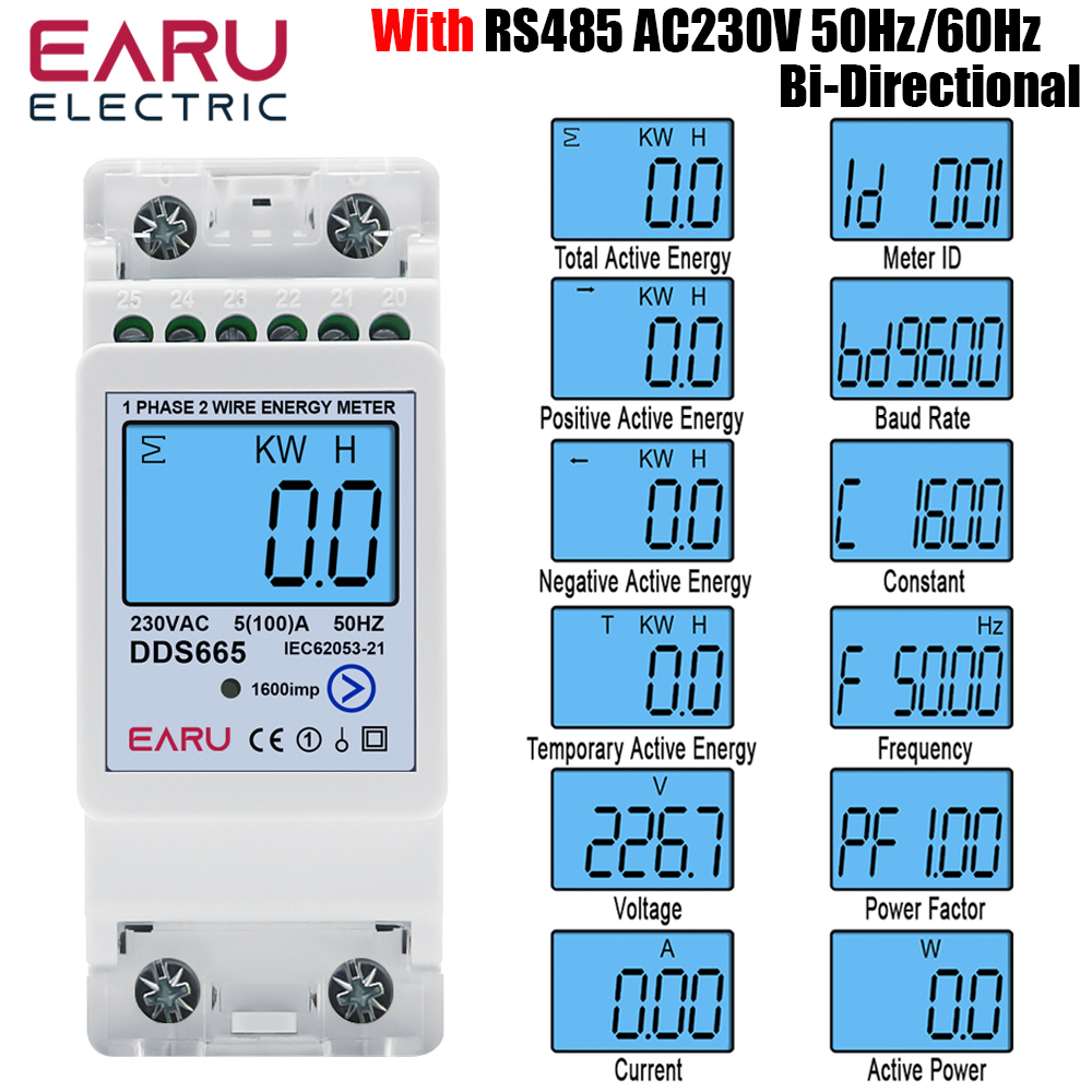 Energy Meter Bidirectional - Multifunction 230V 100A Bi-Directional Energy Meter
