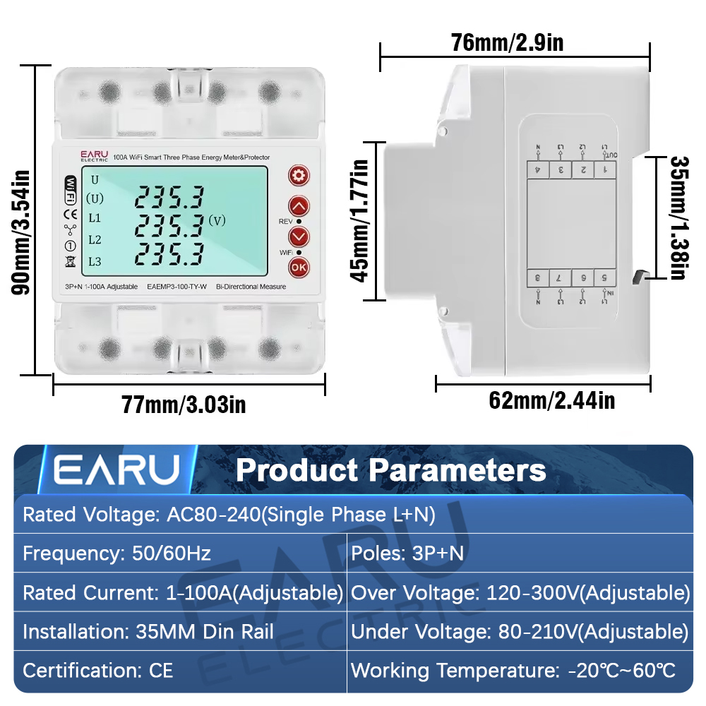 Three Phase 380V Tuya WiFi Sma - Energy Meter Bidirectional のレビューと価格